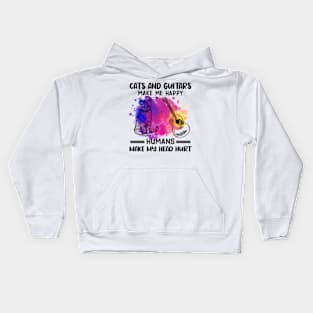 Cats And Guitars Make Me Happy Humans Make My Head Hurt Kids Hoodie